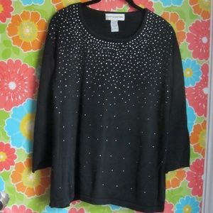 2X Black Cotton Sweater with Silver